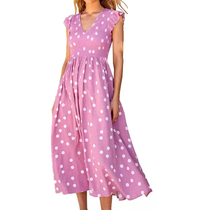 Damen Maxikleid mit einem verspielten Punktmuster und V-Ausschnitt