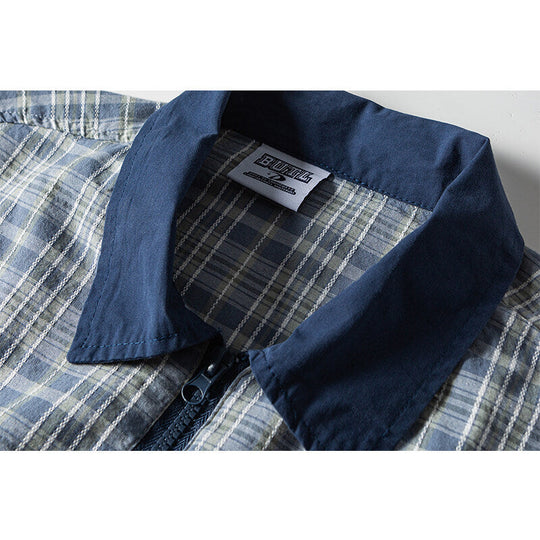 Herren Leichte karierte Hemdjacke mit Kontrastkragen, durchgehendem Reißverschluss und Saumkordel Shop Nory