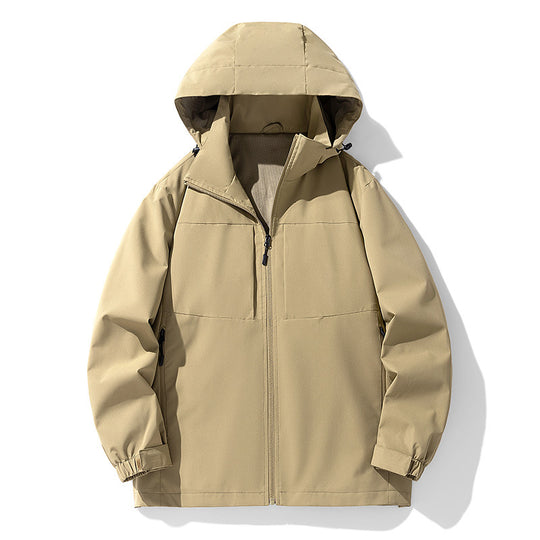 Herren Wasserabweisende Softshell-Outdoorjacke mit Kapuze, atmungsaktivem Netzfutter und verdecktem Reißverschluss Shop Nory