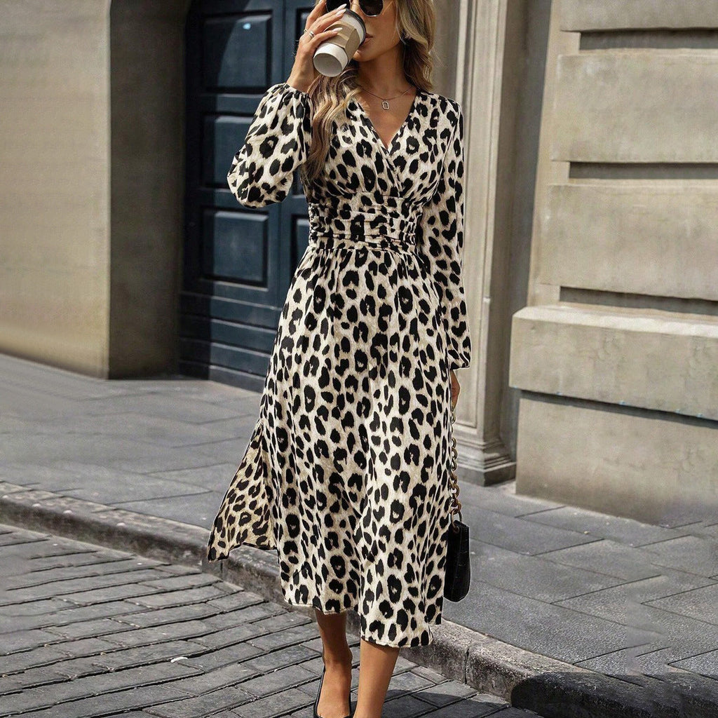 Damen Midi-Kleid mit Wickeloptik und Tiermotiv