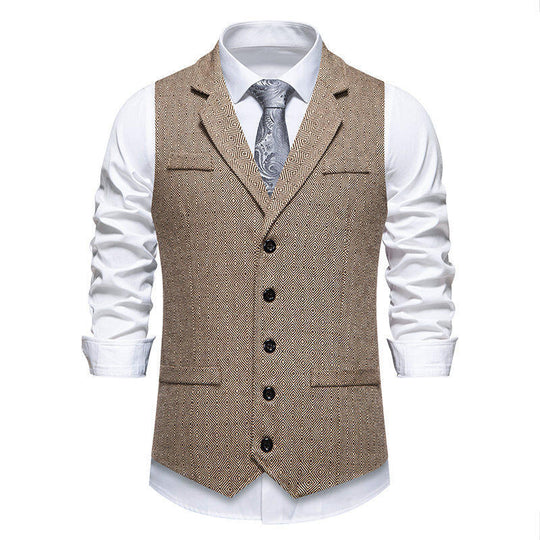 Herren Anzugweste im eleganten Herringbone-Muster mit praktischen Taschen