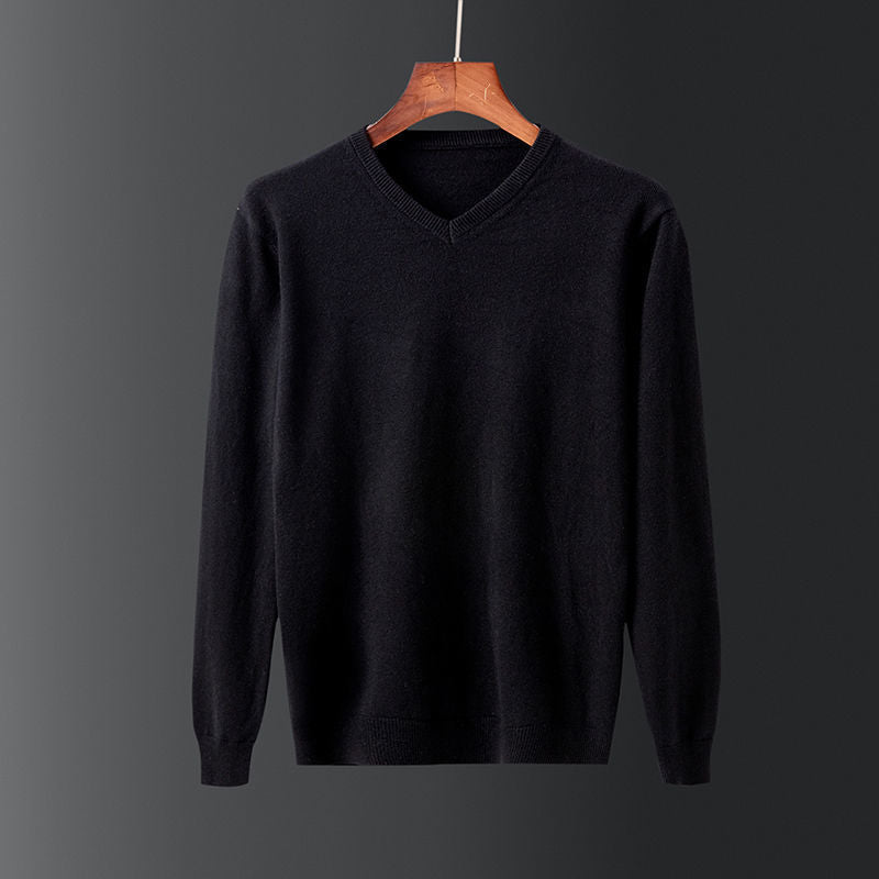 Herren eleganter V-Ausschnitt Pullover aus feiner Wolle