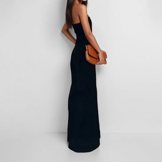 Damen elegantes Maxi-Jumpsuit mit schulterfreiem Design und praktischen Seitentaschen Shopnory