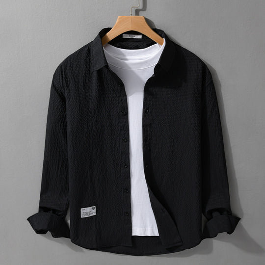 Herren Struktur-Leichthemd im Layering-Style mit Crinkle-Optik und gerundetem Saum Shop Nory