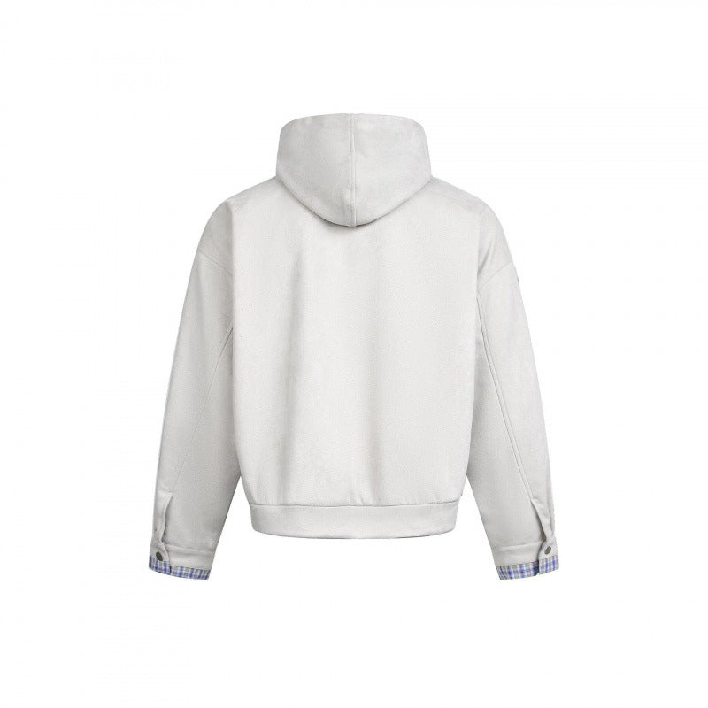 Herren Kapuzen-Fleecejacke mit kariert gefüttertem Kragen und gesteppten Schriftapplikationen Shop Nory