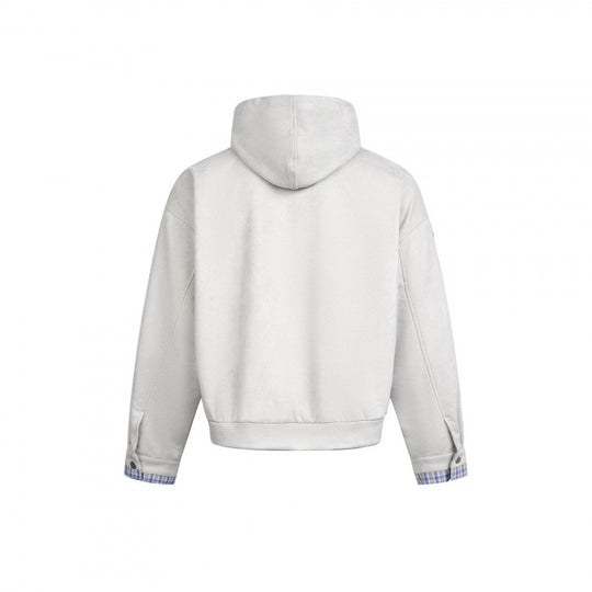 Herren Kapuzen-Fleecejacke mit kariert gefüttertem Kragen und gesteppten Schriftapplikationen Shop Nory