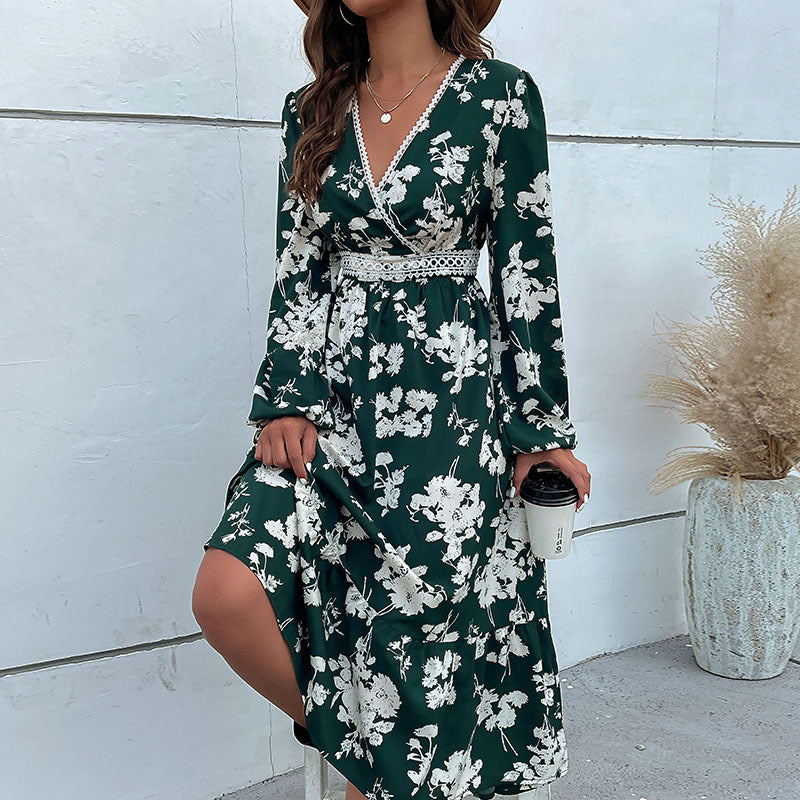 Damen Wickel-Midikleid im Boho-Stil mit Spitzenpasse, Häkel-Taillenband & seitlichem Beinschlitz Shop Nory