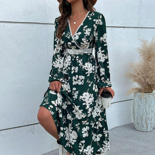 Damen Wickel-Midikleid im Boho-Stil mit Spitzenpasse, Häkel-Taillenband & seitlichem Beinschlitz Shop Nory