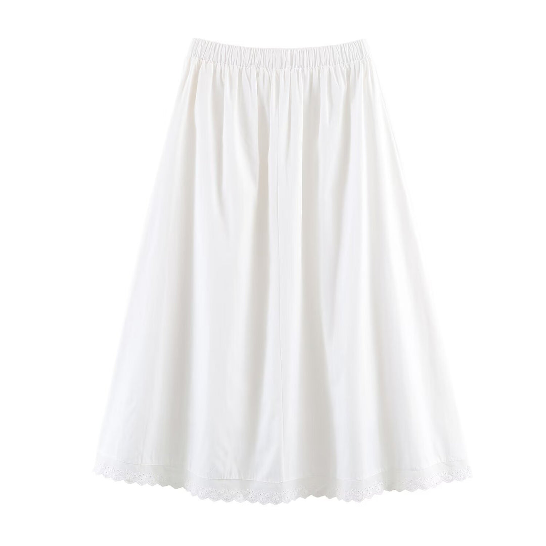 Damen Midirock mit elastischem Bund, Plissee-Details und besticktem Spitzenbesatz Shop Nory