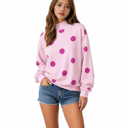 Damen Locker geschnittenes Sweatshirt mit Stehkragen und großen Punkten Shop Nory