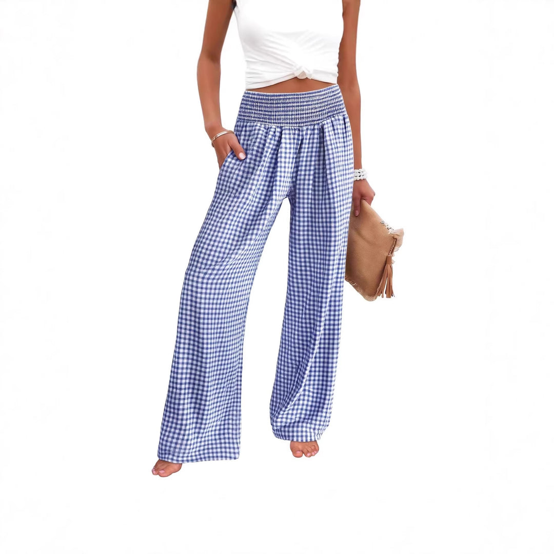 Damen Leichte Palazzo‑Hose mit Smokbund, weitem Bein und Karo‑Print Shop Nory
