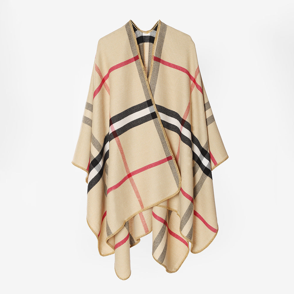Damen Karierter Wollmix‑Poncho im Oversize‑Cape‑Schnitt mit Zierstichkante Shop Nory