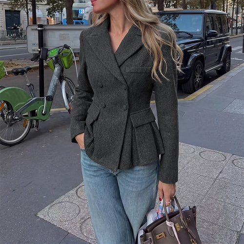 Damen Doppelreihiger taillierter Blazer mit Schößchen Shop Nory