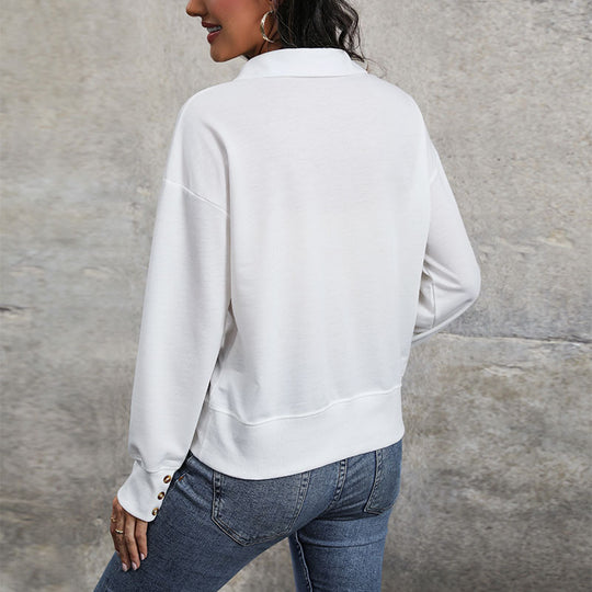 Damen Lockerer Sweatshirt-Polo mit V-Ausschnitt und geripptem Saum Shop Nory