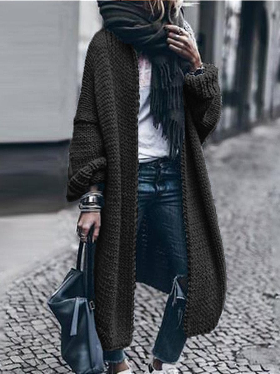 Damen Langer Grobstrick-Mantelcardigan mit überschnittener Schulter und offener Front Shop Nory