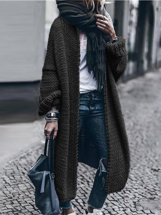 Damen Langer Grobstrick-Mantelcardigan mit überschnittener Schulter und offener Front Shop Nory