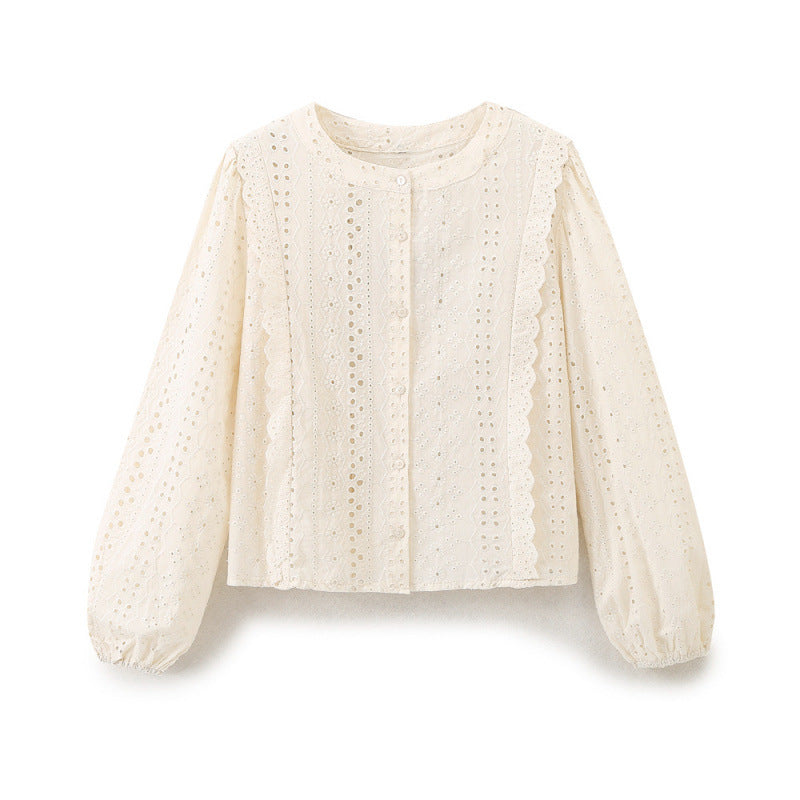 Damen Broderie Anglaise Baumwollbluse mit Rüschenbesatz und Ballonärmeln Shop Nory