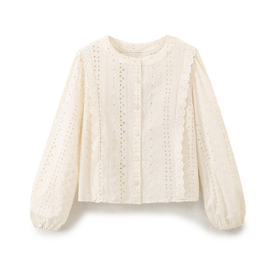 Damen Broderie Anglaise Baumwollbluse mit Rüschenbesatz und Ballonärmeln Shop Nory