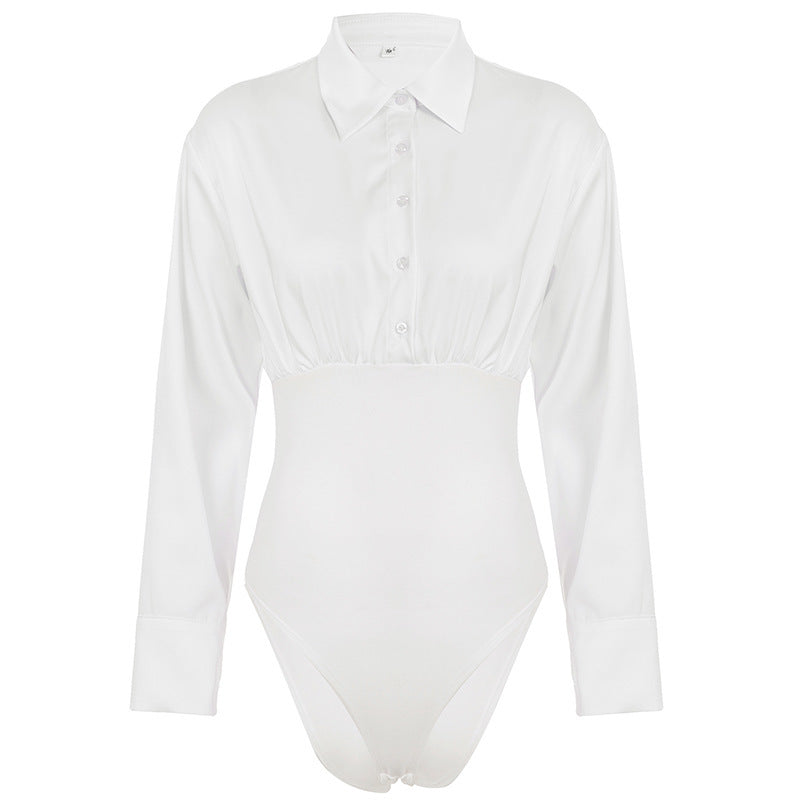 Damen eleganter Bodysuit mit feinem Kragen und Knopfdetails