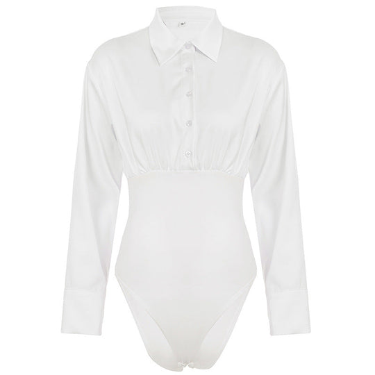 Damen eleganter Bodysuit mit feinem Kragen und Knopfdetails