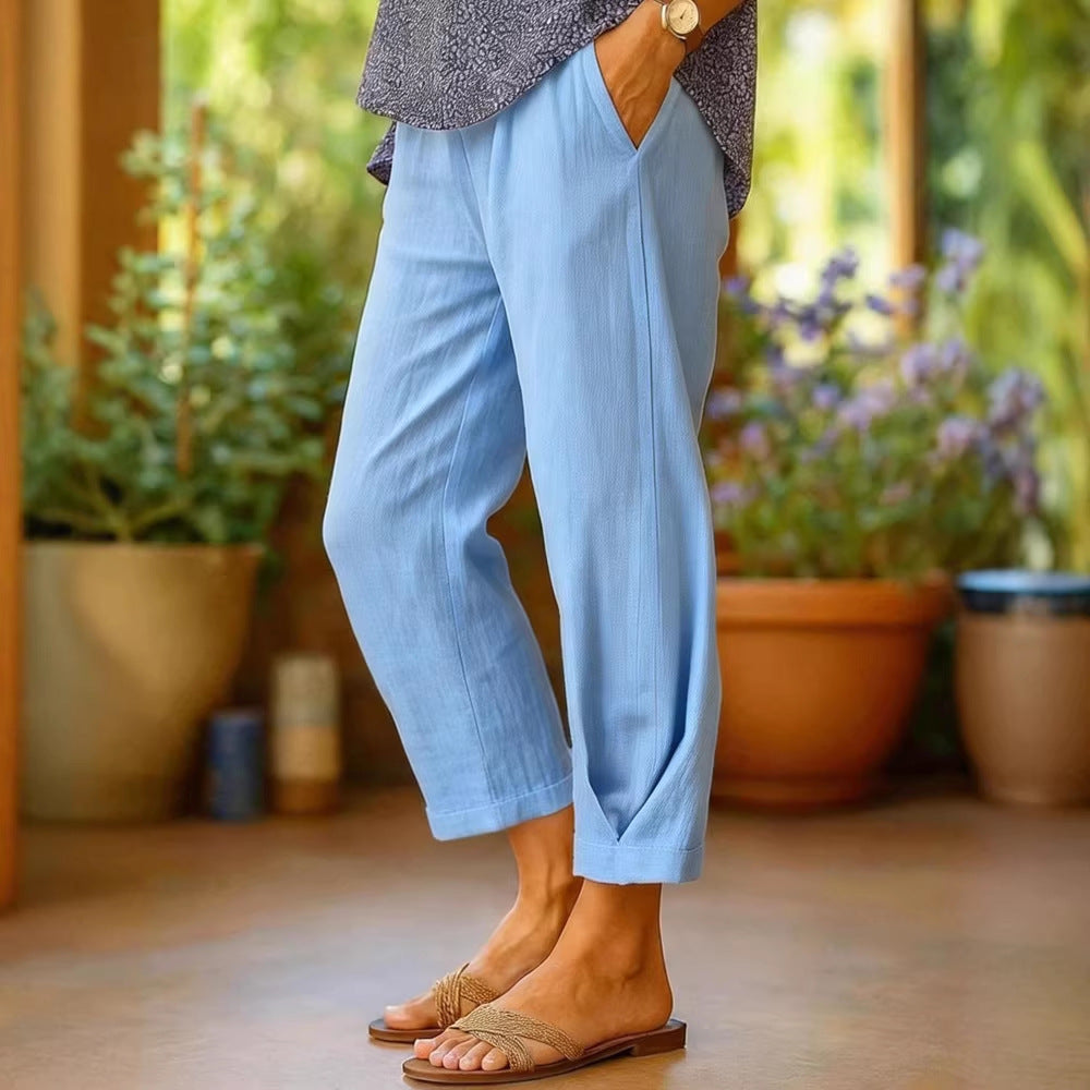 Damen Leichte Leinenhose mit weitem Bein und Kordelzug Shop Nory