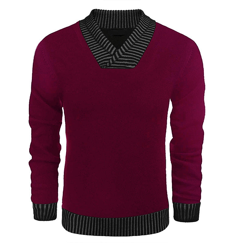 Herren Feinstrick-Pullover mit V-Ausschnitt und kontrastierendem Rippkragen Shop Nory