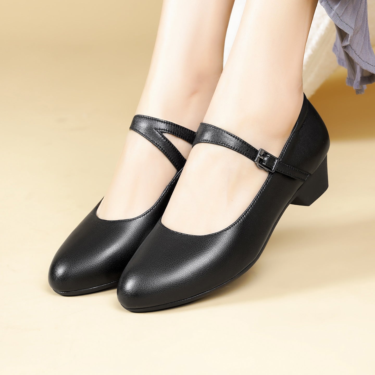 Damen Mary Jane Ballerinas mit modischer Schnalle und bequemer Sohle