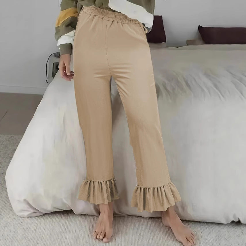 Damen Locker geschnittene Lounge‑Hose aus Jersey mit elastischem Bund und Volant‑Saum Shop Nory