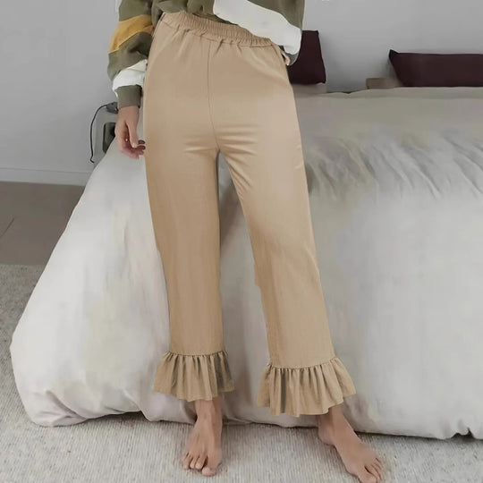 Damen Locker geschnittene Lounge‑Hose aus Jersey mit elastischem Bund und Volant‑Saum Shop Nory