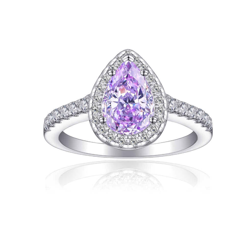 Damen eleganter Tropfenring mit funkelndem aquablauem Hauptstein und Zirkonia-Besatz Shop Nory