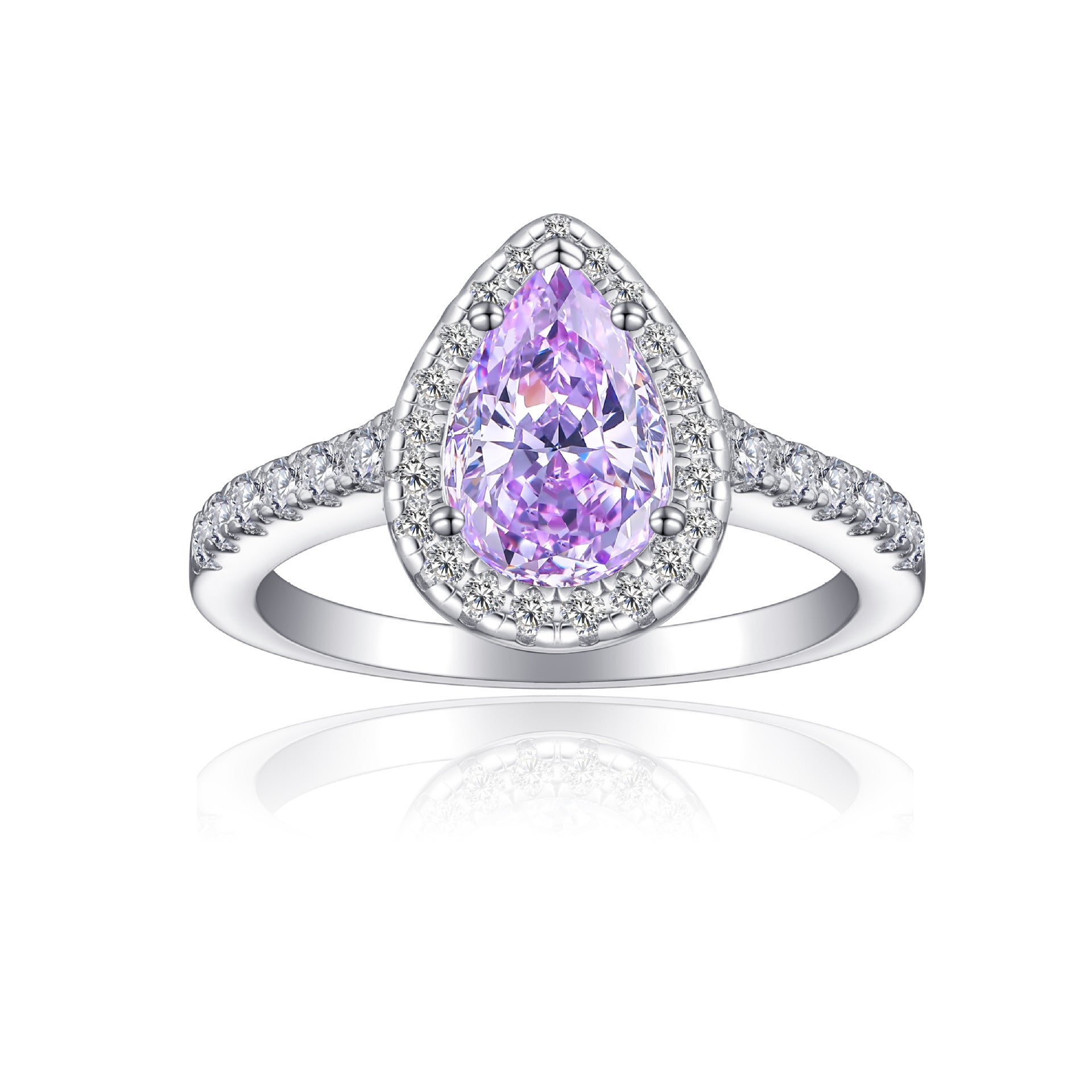 Damen eleganter Tropfenring mit funkelndem aquablauem Hauptstein und Zirkonia-Besatz Shop Nory