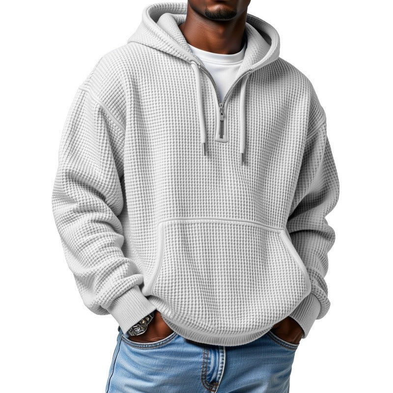 Herren Waffelstrick Halfzip-Kapuzenpullover mit Kängurutasche Shop Nory