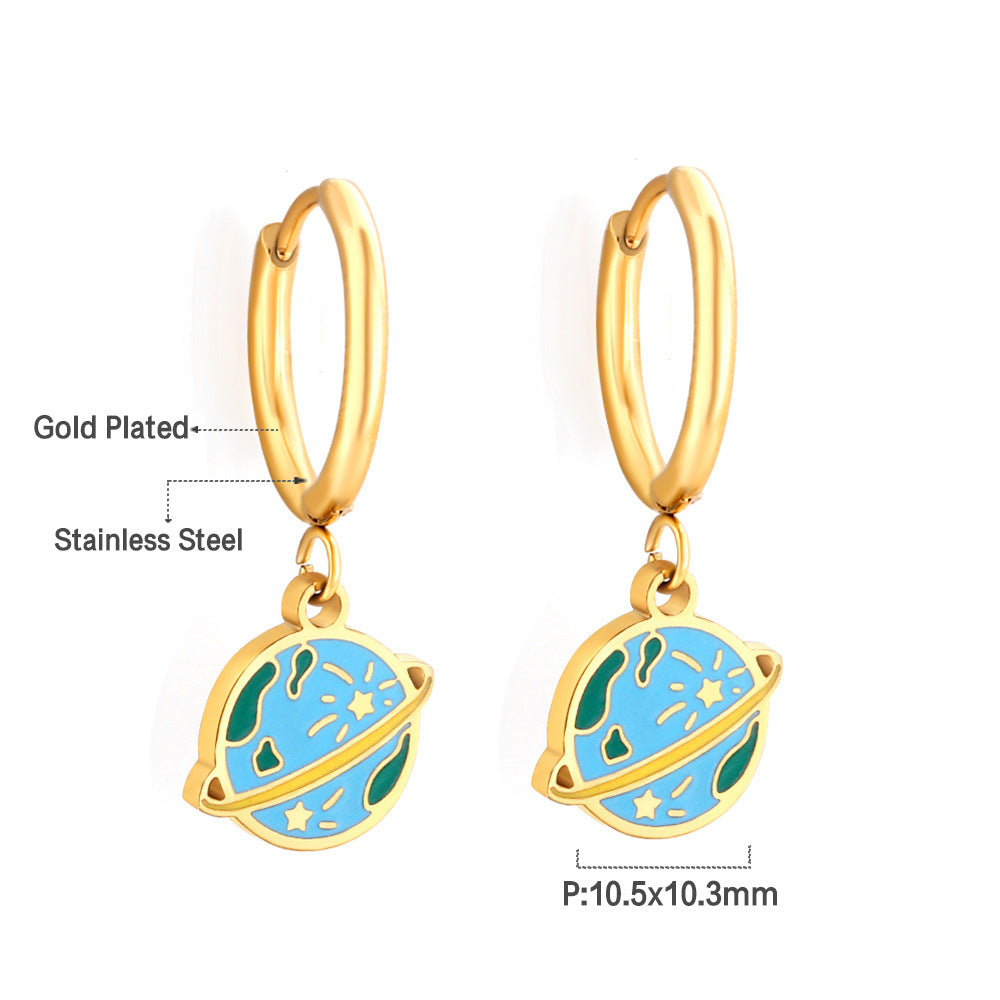 Damen Hängende Ohrstecker mit planetarischem Design aus goldplattiertem Edelstahl Shop Nory