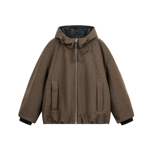 Herren Weit geschnittene wattierte Wollmix-Kapuzenjacke mit Reißverschluss und Kordelzug Shop Nory