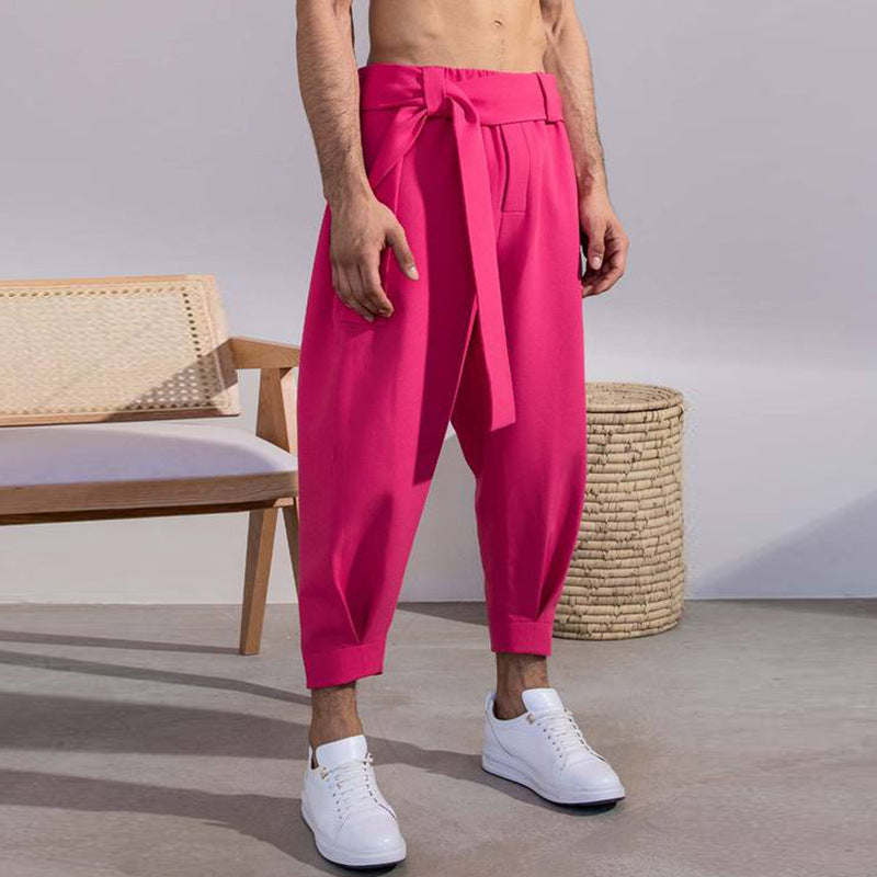 Herren elegante Freizeithose mit bindbarem Taillenband und weitem Schnitt