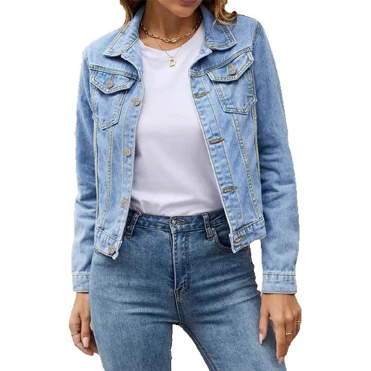 Damen kurz geschnittene taillierte Jeansjacke im Trucker-Stil Shop Nory