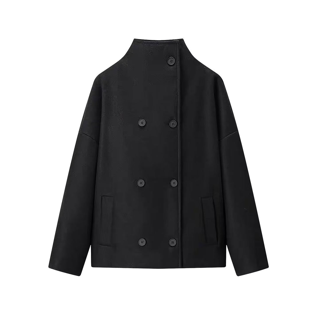 Damen Kurzmantel aus Wollmix mit Stehkragen, überschnittener Schulter und doppeltreihiger Knopfleiste Shop Nory