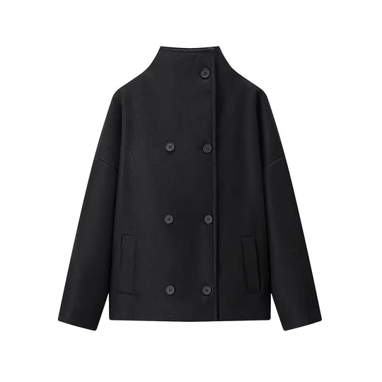 Damen Kurzmantel aus Wollmix mit Stehkragen, überschnittener Schulter und doppeltreihiger Knopfleiste Shop Nory