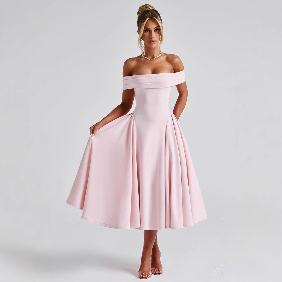 Damen Cocktailkleid mit schulterfreiem Design und voluminösem Rock