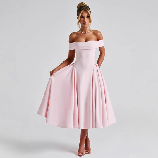 Damen Cocktailkleid mit schulterfreiem Design und voluminösem Rock