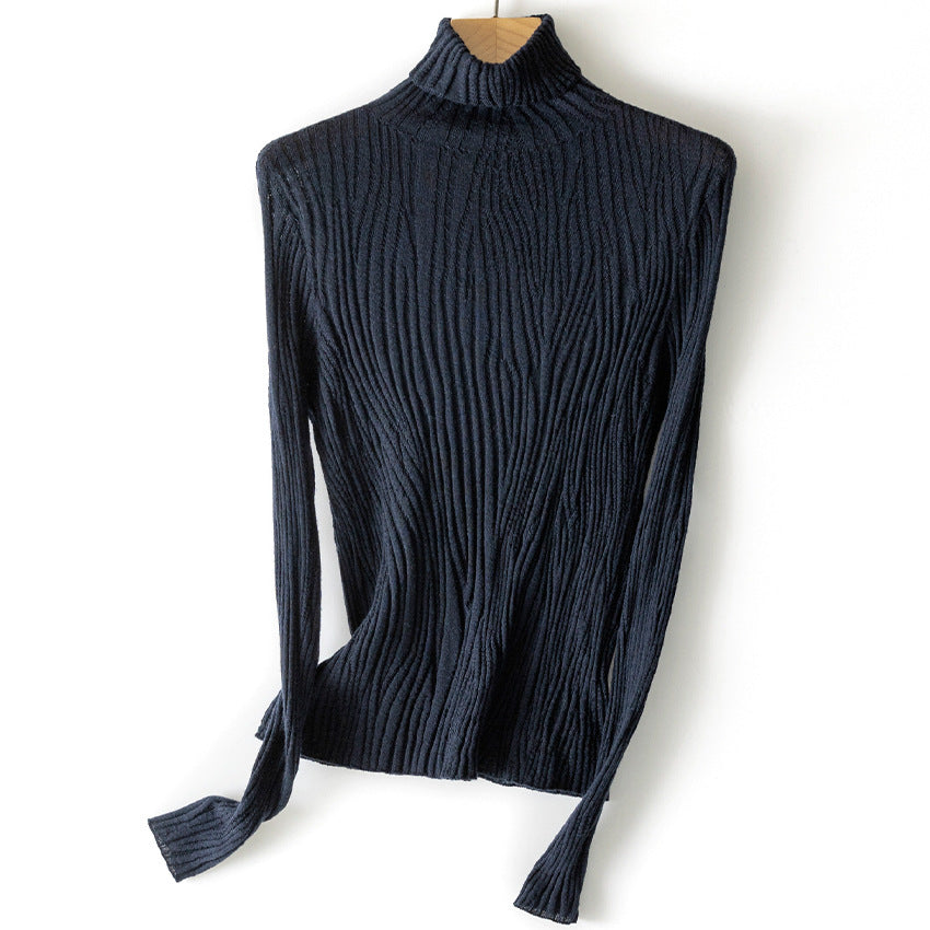 Damen Schlanker Feinstrick-Rollkragenpullover mit wellenförmiger Rippstruktur Shop Nory