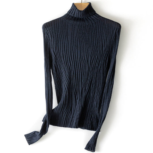 Damen Schlanker Feinstrick-Rollkragenpullover mit wellenförmiger Rippstruktur Shop Nory