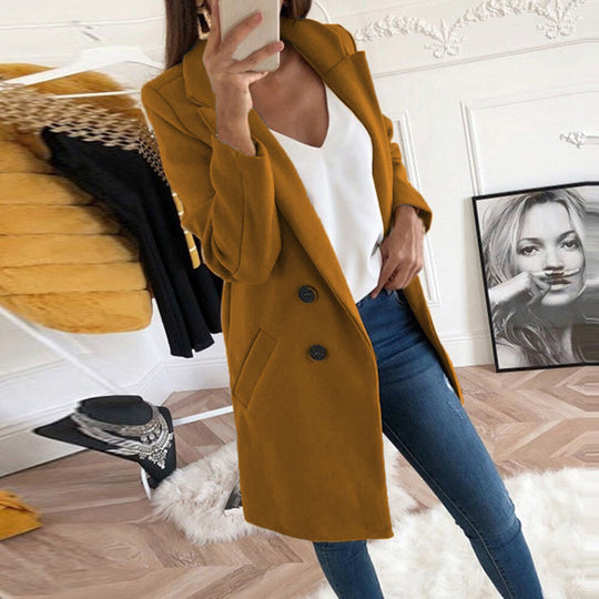 Damen Longline Wolloptik Mantel‑Blazer mit Reverskragen Shop Nory
