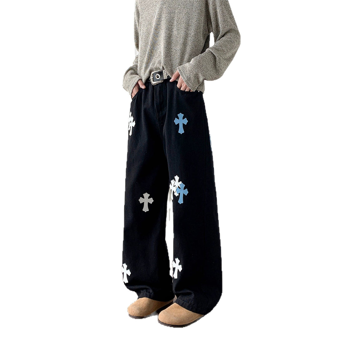 Damen Weitgeschnittene Denim-Hose mit kreativem Kreuzdesign Shop Nory