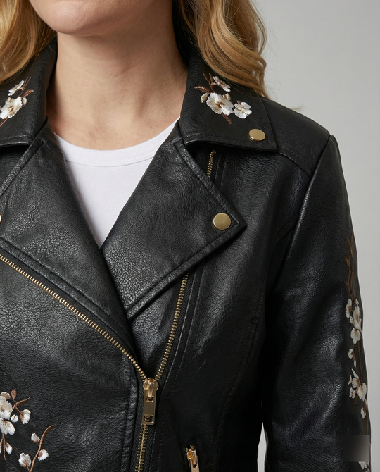 Übergangsjacke Damen elegant als Mantel mit floraler Stickerei