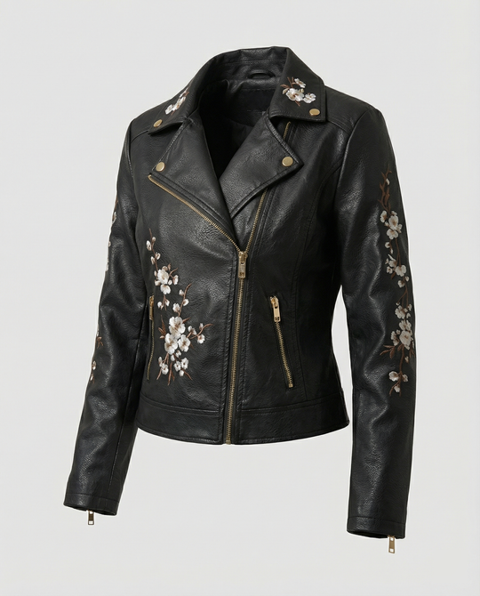 Übergangsjacke Damen elegant als Mantel mit floraler Stickerei