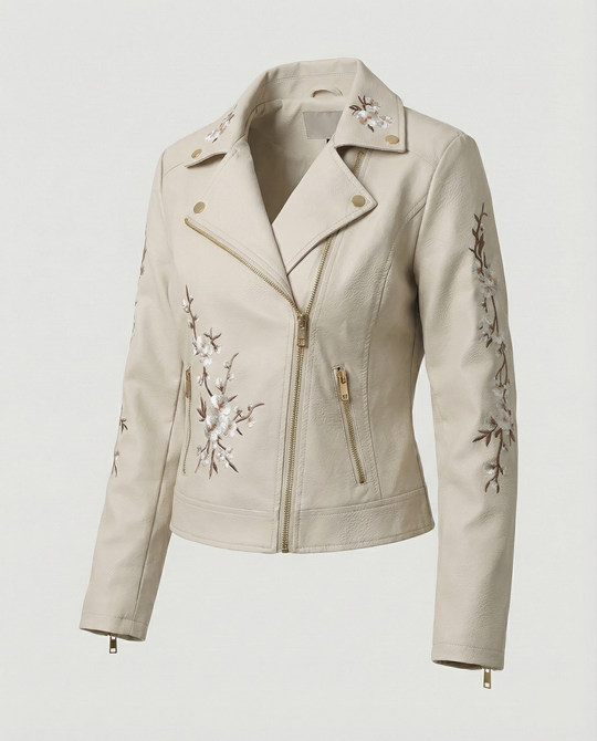 Übergangsjacke Damen elegant als Mantel mit floraler Stickerei