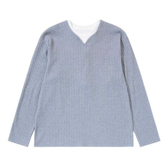 Unisex Gerippter Langarmpullover mit V-Notch und eingesetztem Rundhals-Underlayer Shop Nory