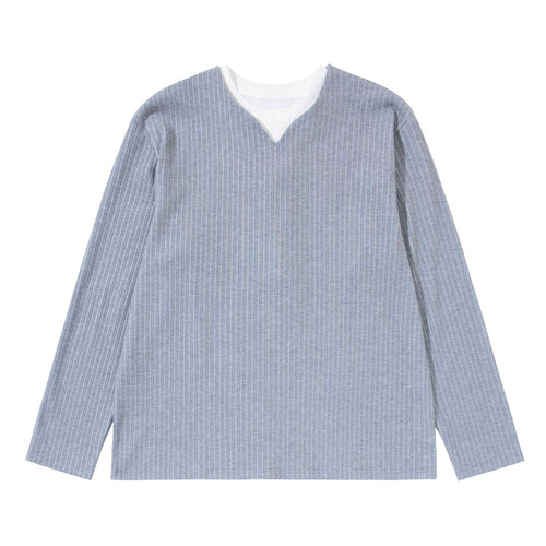 Unisex Gerippter Langarmpullover mit V-Notch und eingesetztem Rundhals-Underlayer Shop Nory