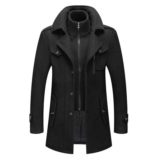 Herren nan eleganter zweireihiger Wollmantel mit abnehmbarem Strickkragen und verdecktem Reißverschluss Shop Nory